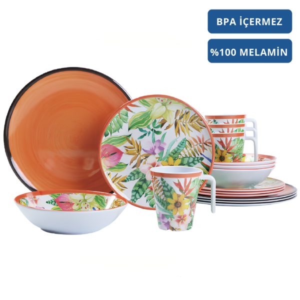 Campout 4 Kişilik 16 Parça Melamin Yemek Takımı - Turuncu