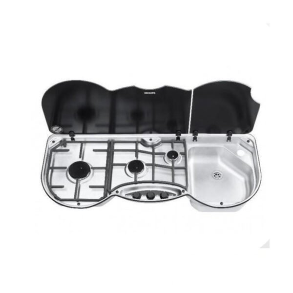 Thetford 353 Cam Kapaklı 3 Gözlü Karavan Sağ Ocak Evye Kombinasyonu